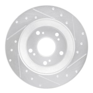 Honda S2000 Brake Rotor (1) - Rear Left - R1 Concepts - Drilled & Slotted - Silver - `00-`09